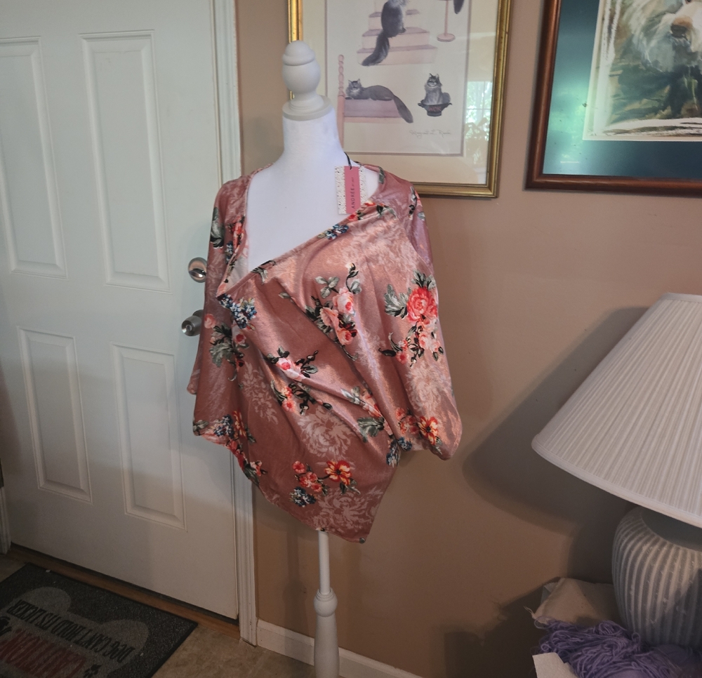 Blush Pink Floral Satin Cape Top